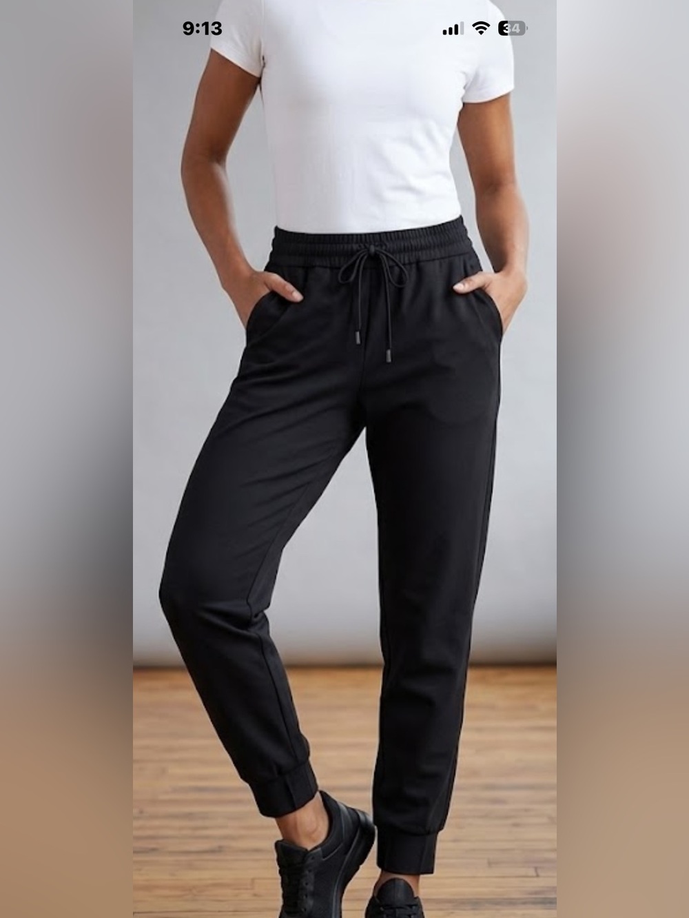 Zara Black Jogger Pants Size L Drawstring High Rise Cuffed Loungewear